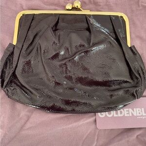 Vintage Y2K Oversized Dark Purple Goldenbleu Patent Leather Kisslock Clutch NWT